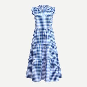 J Crew gingham blue ruffle dress